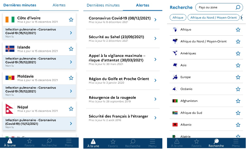 Application "Conseils aux voyageurs" - copie d'écran - PNG